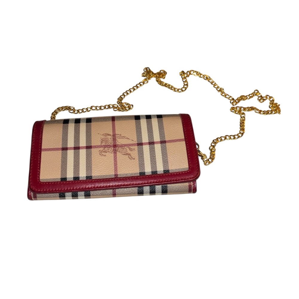 Burberry Red and Tan waller with Gold Chain